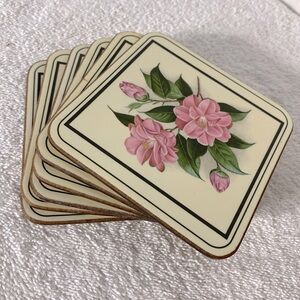 Vintage Royal Table Satin Finish Pink Flower Coasters x6 Cottagecore